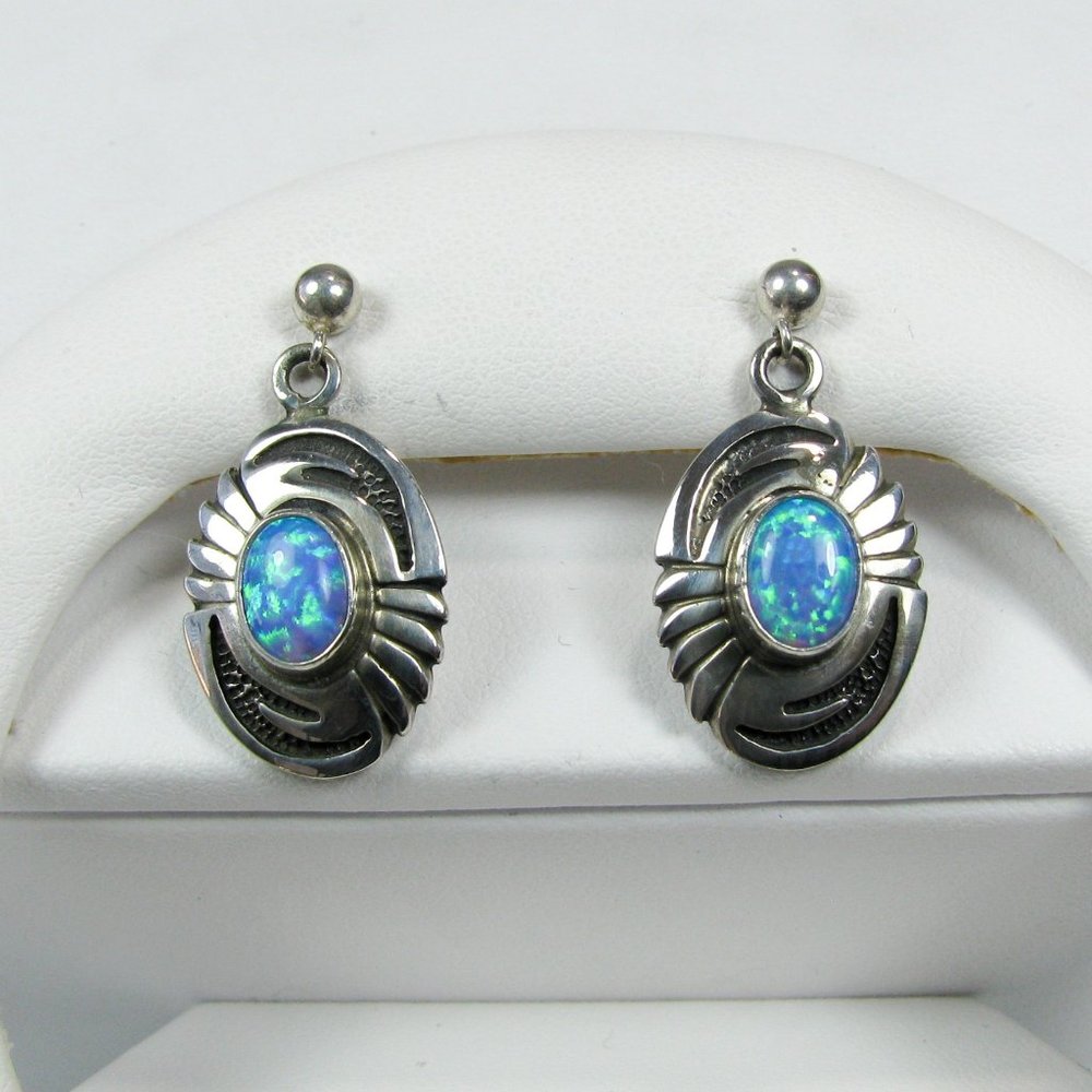 Sterling Silver & Blue Opal Earrings
